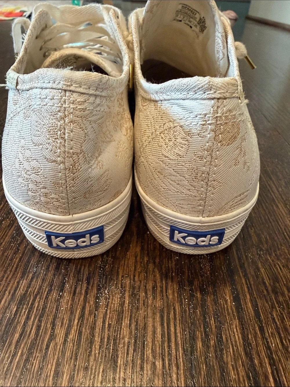Keds White/Cream Gold Lace-Pattern Platform Sneakers